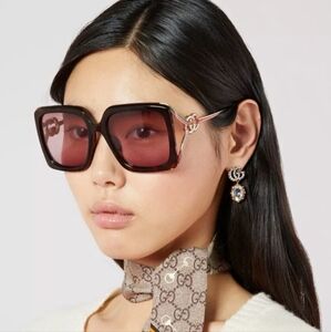 Gucci Womens Square/Rectangle Black Gold Red Fashion Designer Eyewear